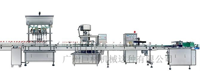 直列式裝機(jī)、自動鎖蓋機(jī)、鋁箔封口、糨糊貼標(biāo)灌裝線 